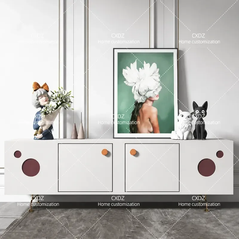 Minimalist Painted TV Cabinet Modern Simple Audio Visual Console Living Room Storage Locker Floor Standing Media Unit