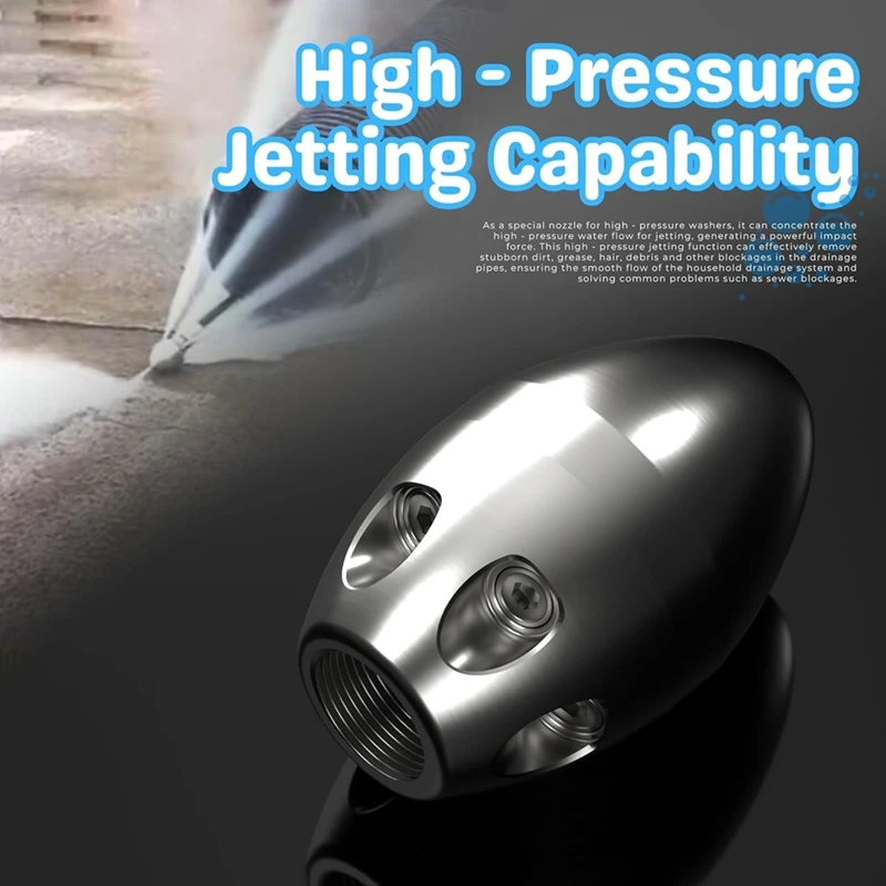A03F High Pressure Pipe Cleaning Jetter Nozzle, 3/8 Internal Thread for Pressure Washer, 40L/min Water Jetter Nozzle with 1