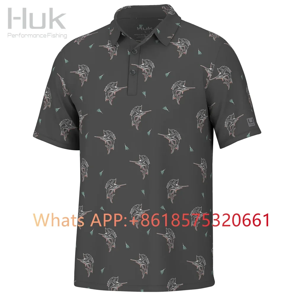 HUK Mens Golf Polos Luxury Summer Fashion Men Clothing Top Casual Lapel Short Sleeve T-shirt Fashion Anti-wrinkle Men T Shirt