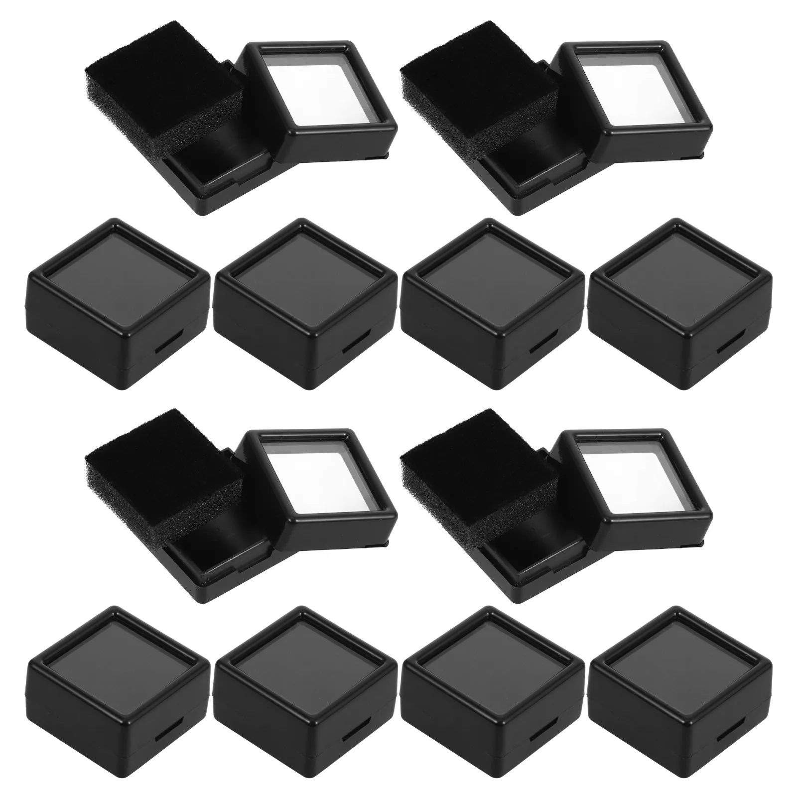 

12Pcs Display Box 1.1x1.1x0.65 Inch Clear Glass Top ABS Plastic Jewelry Storage Case for Diamonds Minerals