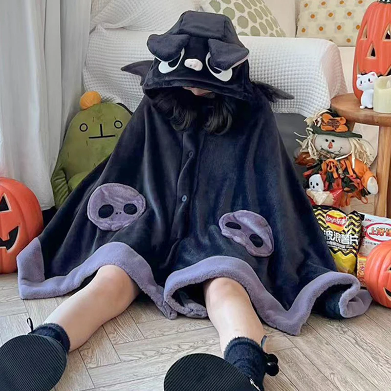 

Коралловый флисовый плащ, аниме, косплей, летучая мышь, накидка на Хэллоуин, одеяло для ТВ, дивана, ленивое одеяло с капюшоном, ночная рубашка вампира, фланелевое пальто