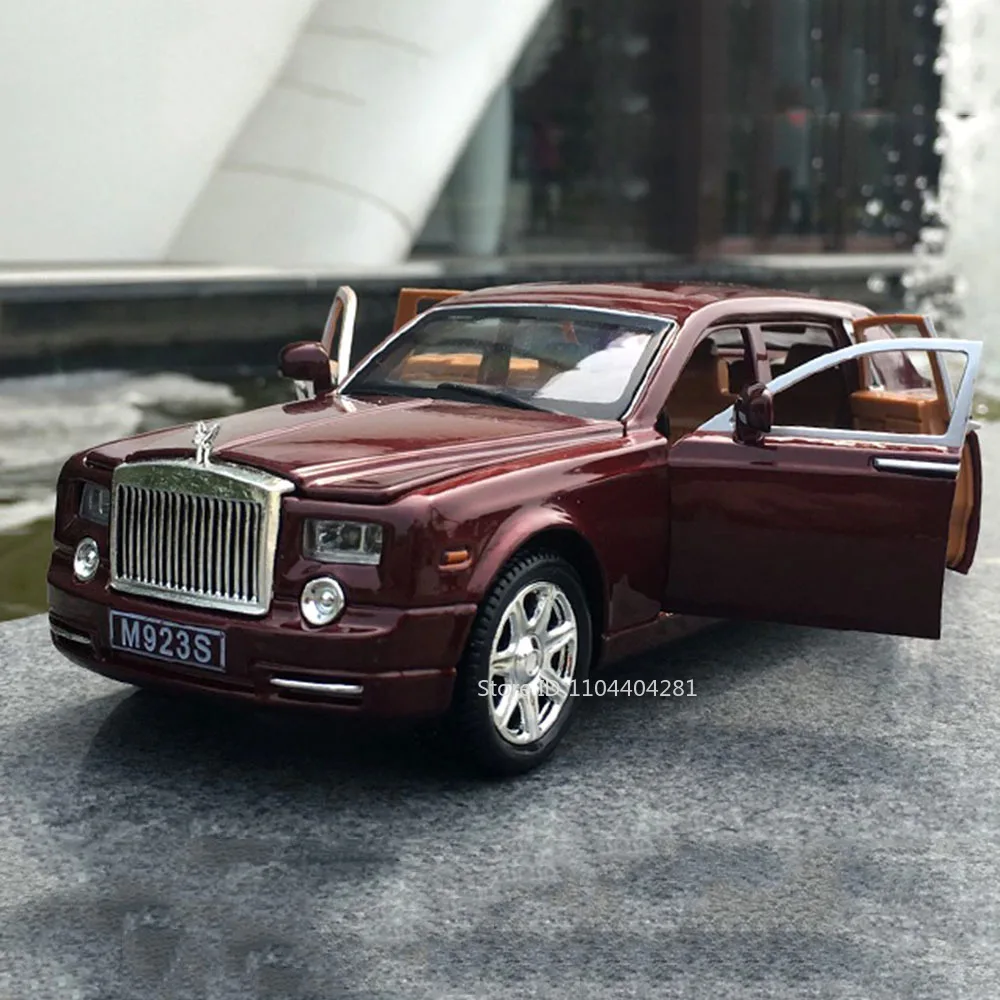 Coche de juguete Royce Phantom Spectre 1:24, modelo fundido a presión, puertas abiertas, sonido, luz, vehículo en miniatura extraíble, regalo de vacaciones para niños