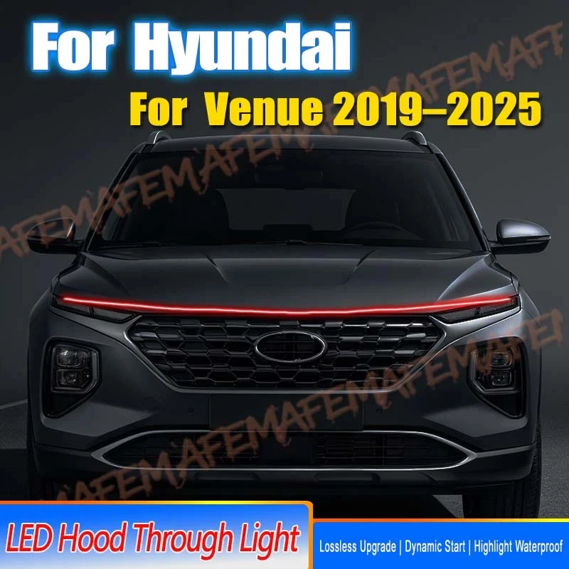 Car Engine Hood Decorative Light Bar Waterproof DRL LED Strip For Hyundai Venue 2019-2025 Daytime Running Light Start-Scan