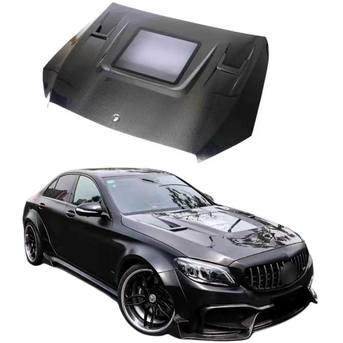 

Car Parts Carbon Fiber Engine Hood AMG C63 Car Bonnet For Mercedes Benz W205 2015-2021