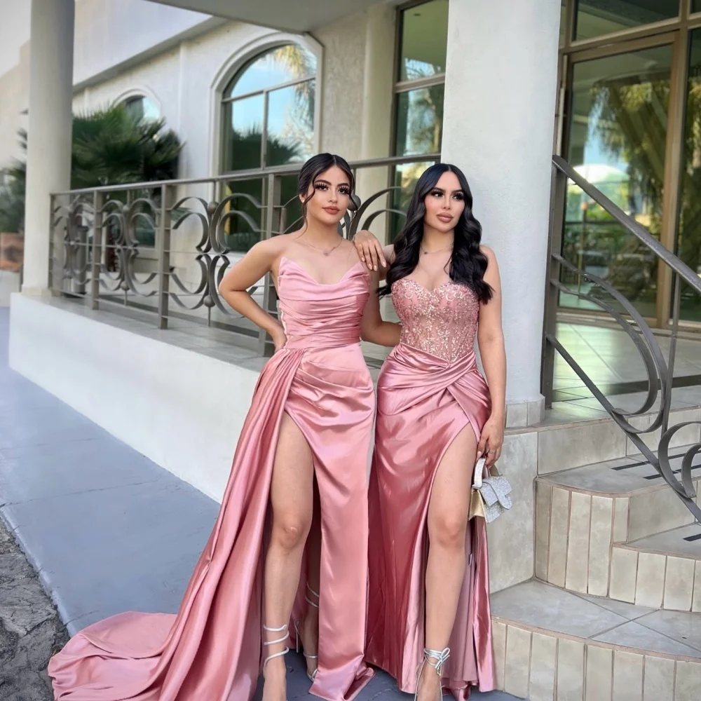 Sansa Dubai Pink Appliques Mermaid Prom Dresses Side Split Customized فساتين سهرة Long Train Cocktail Party robes de soirée image 4