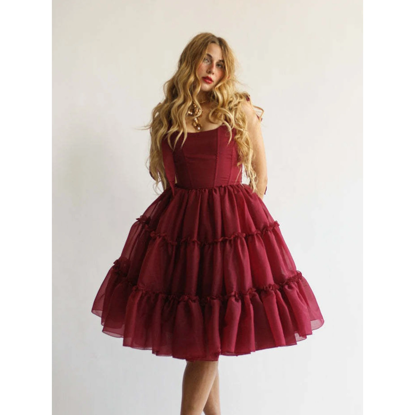 Elegant V-Neck High Waist Maxi Dress Sleeveless Pure Color Summer New Arrival Women's Fashion Dress Polyester Material
