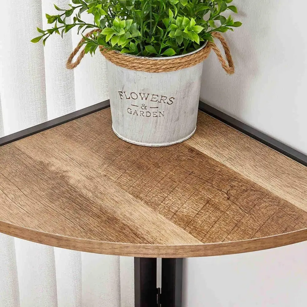 رف زاوية خشبي ومعدني على الطراز الصناعي - لمسة نهائية من خشب البلوط الريفي لعرض غرفة المعيشة والمكتب المنزلي #4