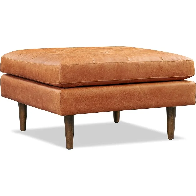 Napa Ottoman in Full-Grain Pure-Aniline Italian Leather, Cognac Tan US(Origin)