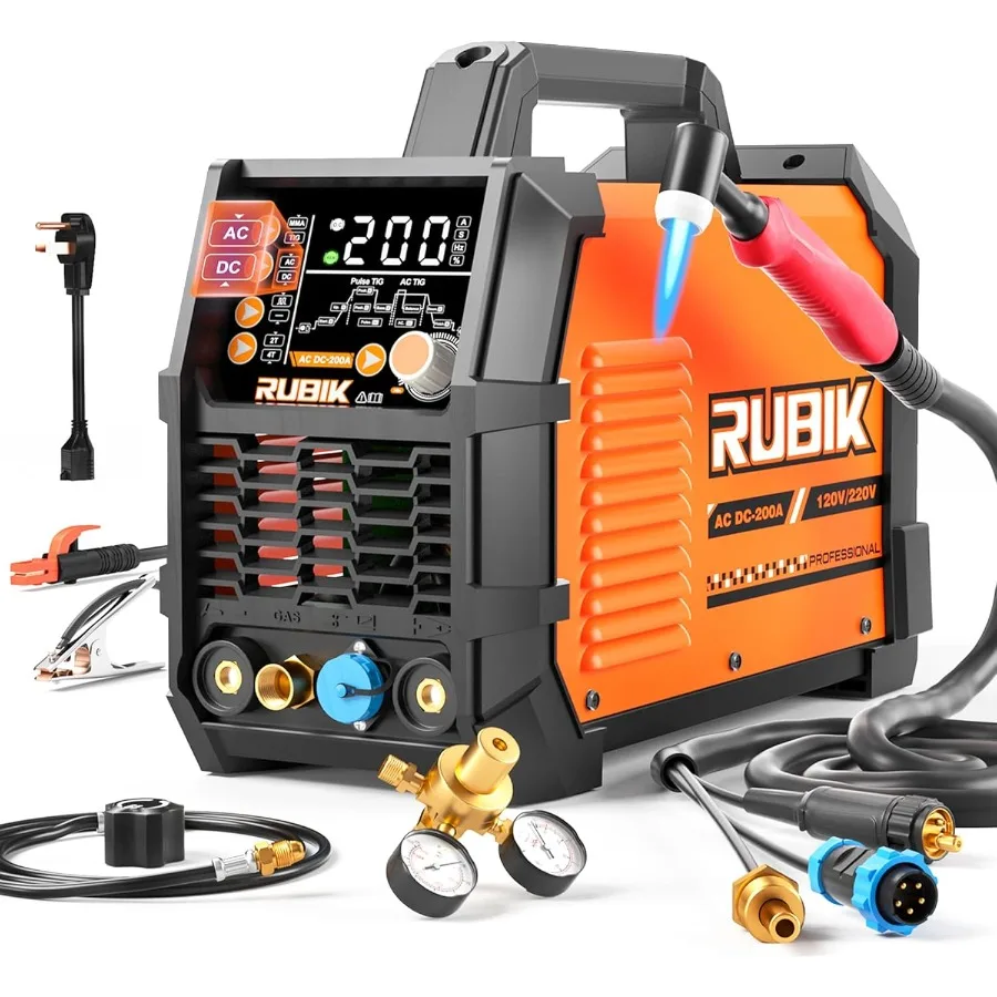 AC DC TIG Welder with Pulse 200 Amp 6in1 Aluminum TIG Welder 110V 220V Dual Voltage TIG Welder with Square Wave Triangular Wave