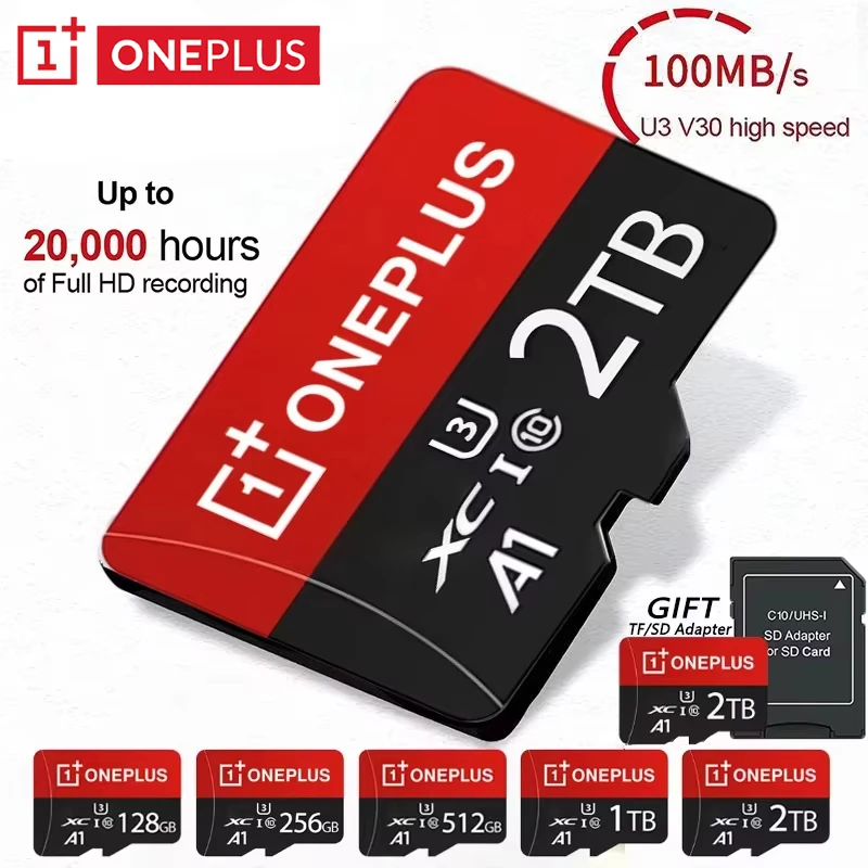 OnePlus 2TB High-Speed V30 A2 4K SD Card 512GB 256GB 128GB Memory Card Micro TF SD Adapter for Smartphone/Tablet/PC Cross-Use