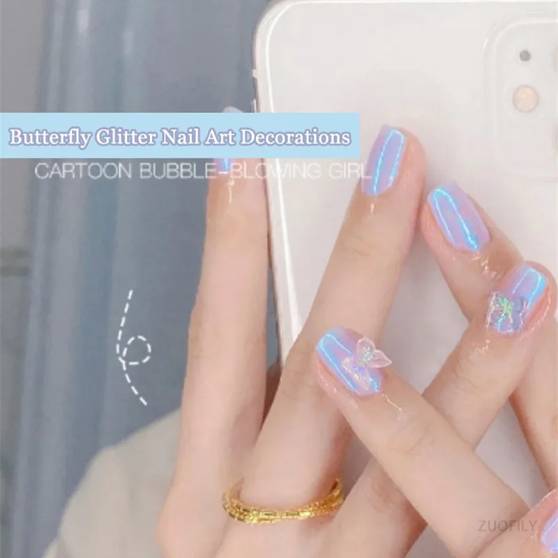 2023 New 10/20pcs Glitter 3D Colorful Butterfly Nails Jewelry DIY Resin Manicure Decals Nail Art Decorations Accessories