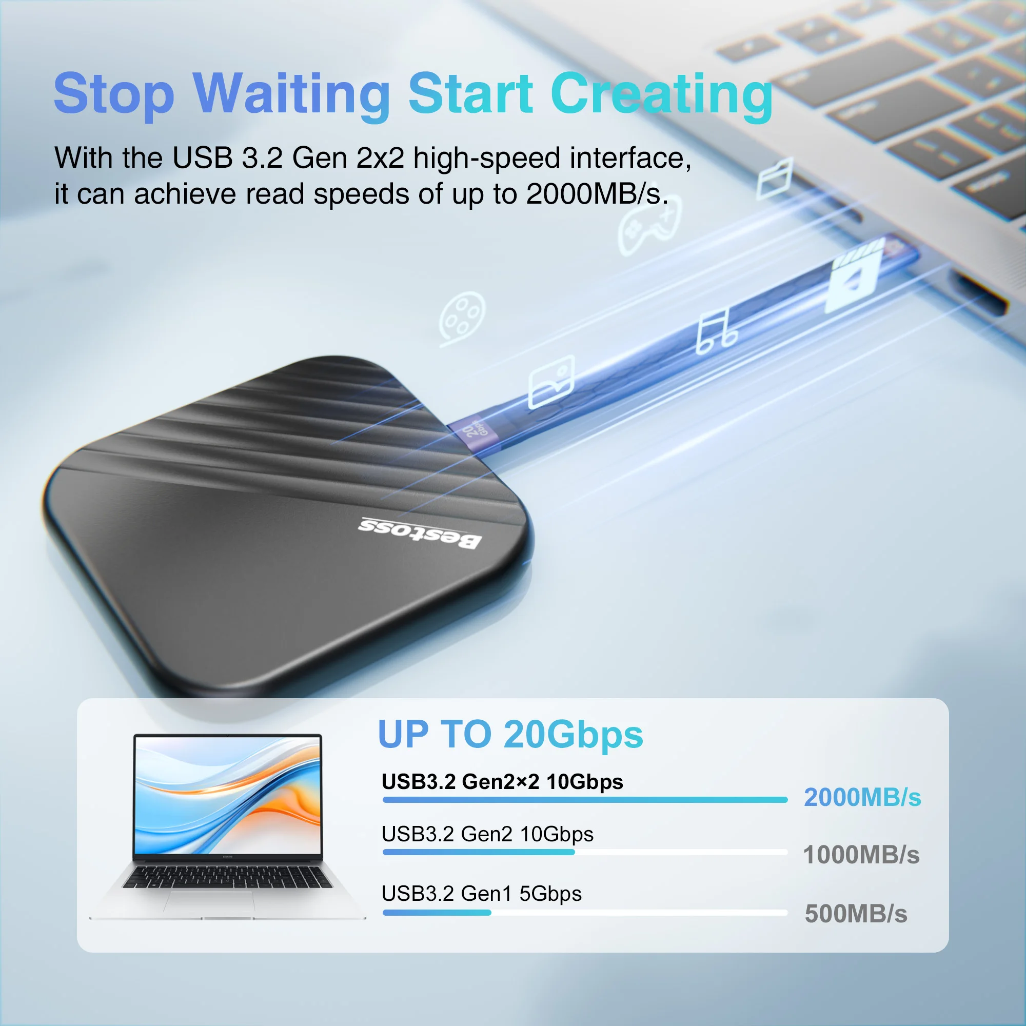 Bestoss محمول خارجي Ssd عالي السرعة 512 جيجابايت 1 تيرا بايت 2 تيرابايت للكمبيوتر أو الهاتف المحمول #3