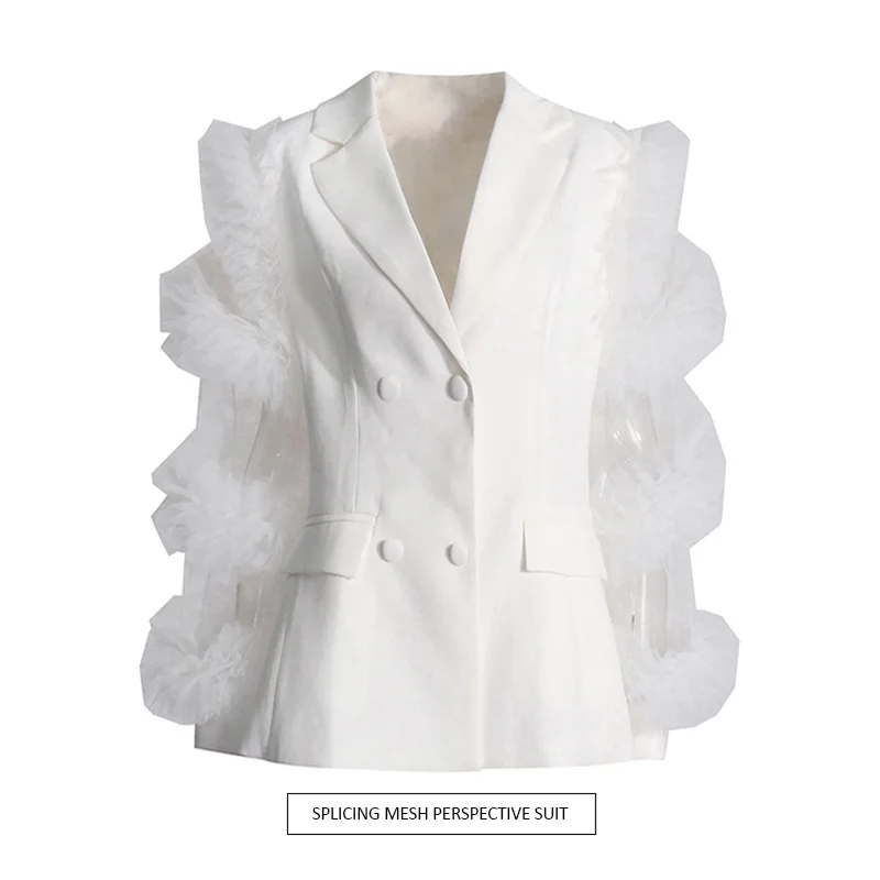 

SuperAen Temperance English Long Sleeve Solid Suit Summer 2024 New Woven Ruffle Design Blazer