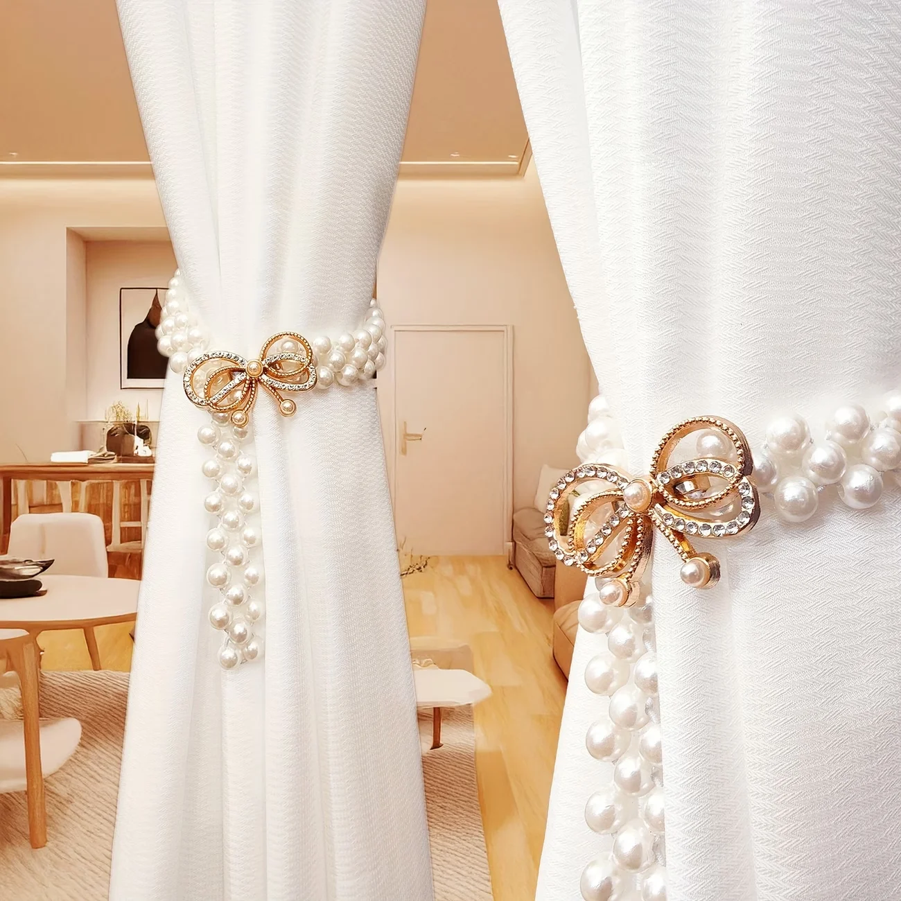 1pc Pretty Versatile Bow Curtain Tieback, Stretch Adjustable Buckle, Light Luxury Curtain Accessory for Living Room & Bedroom
