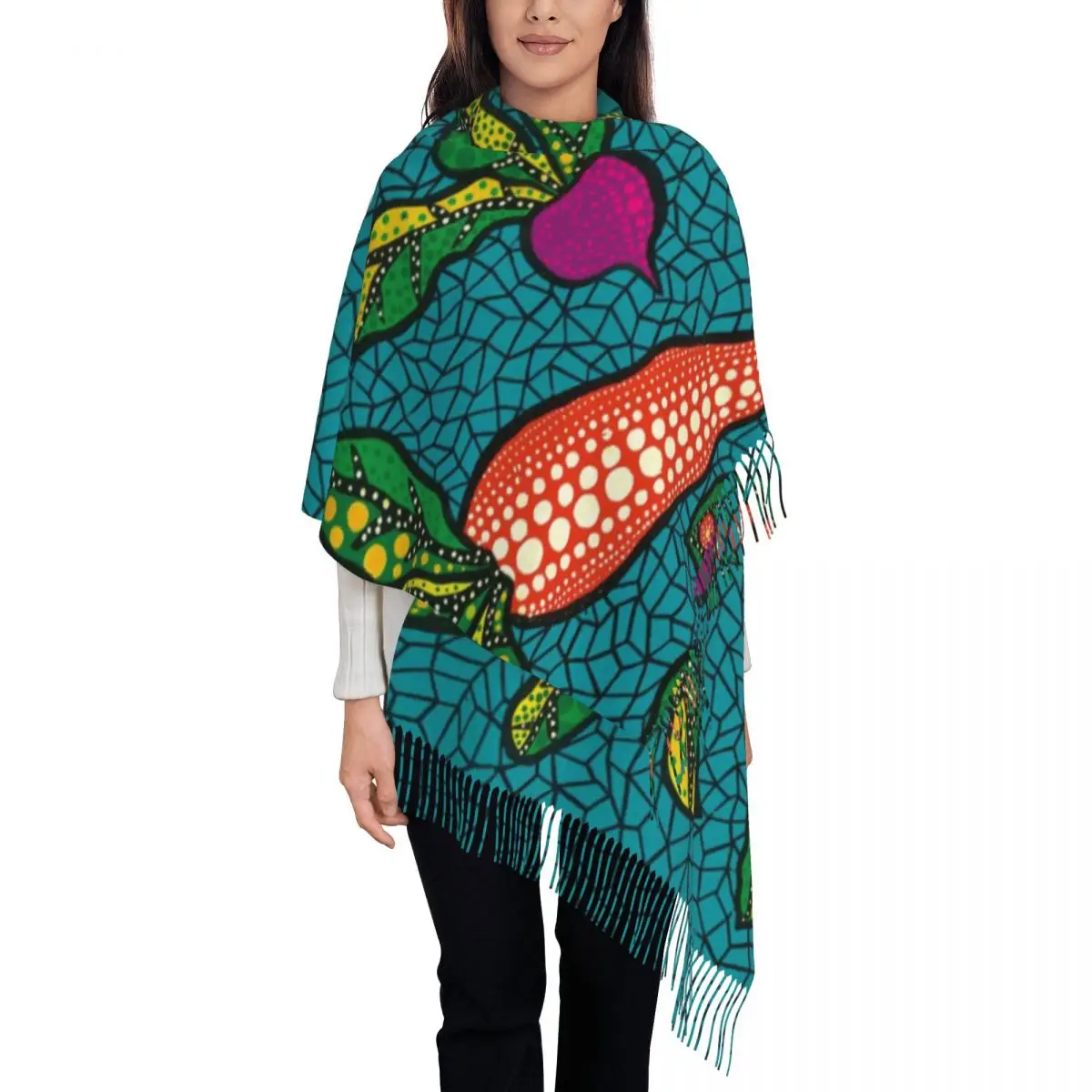 Yayoi Kusama Scarf for Womens Winter Fall Shawl Wrap Nordic Polka Aesthetic Single-sided Pattern Shawl Scarf for Daily Wear