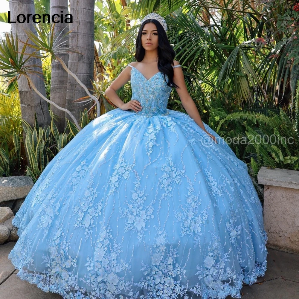 Personalizado azul quinceanera vestido de baile floral renda applique miçangas méxico espartilho doce 16 vestidos de 15 anos yqd972