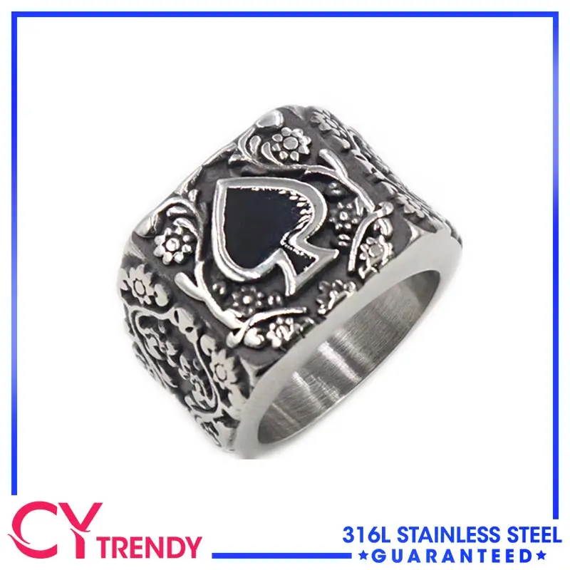 Biker Men's 316L Stainless Steel Lucky Spades Rings Size 7-14