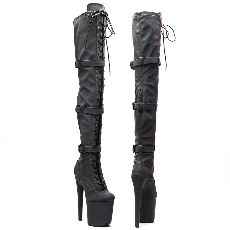 Leecabe-zapatos de tacón alto para fiesta disco, bota de Pole Dance, material reflectante de PU, plataforma superior, 20CM/8 pulgadas