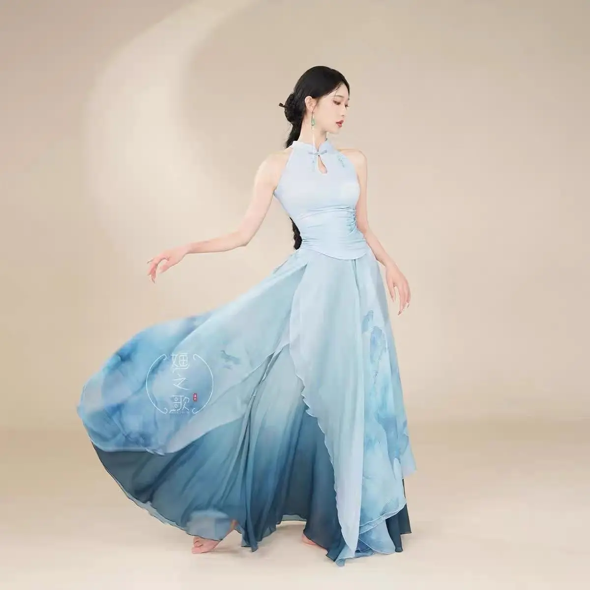 The Song Of Dew Clear Lotus Blossoms Han Blossoms Ink Dyeing Embroidery Lotus Fairy Elegance Big Sleeves Classic Dance Dress Big - Image 3