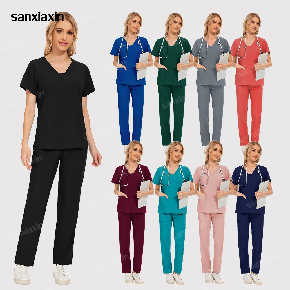 

Nursing Uniform Hospital Doctor V-neck Straight Suits Women Casual Lab Clothes Pharmacy Workwear Medical Nurse Uniform Wholesale