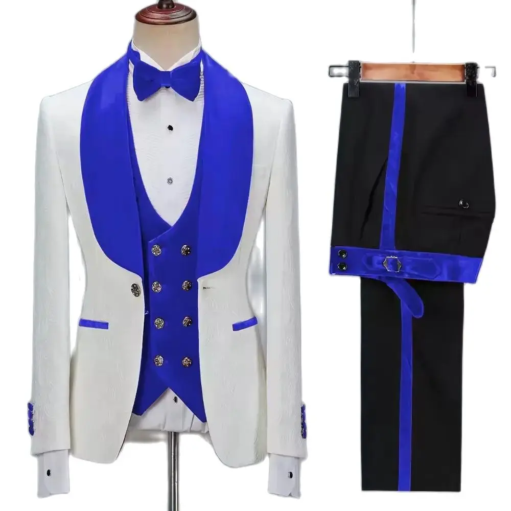 

Floral Jacquard Men Suits Slim Fit 3 Pieces Velvet Lapel Wedding Tuxedo Groom Party Costume Homme Best Man Bepoken Blazer