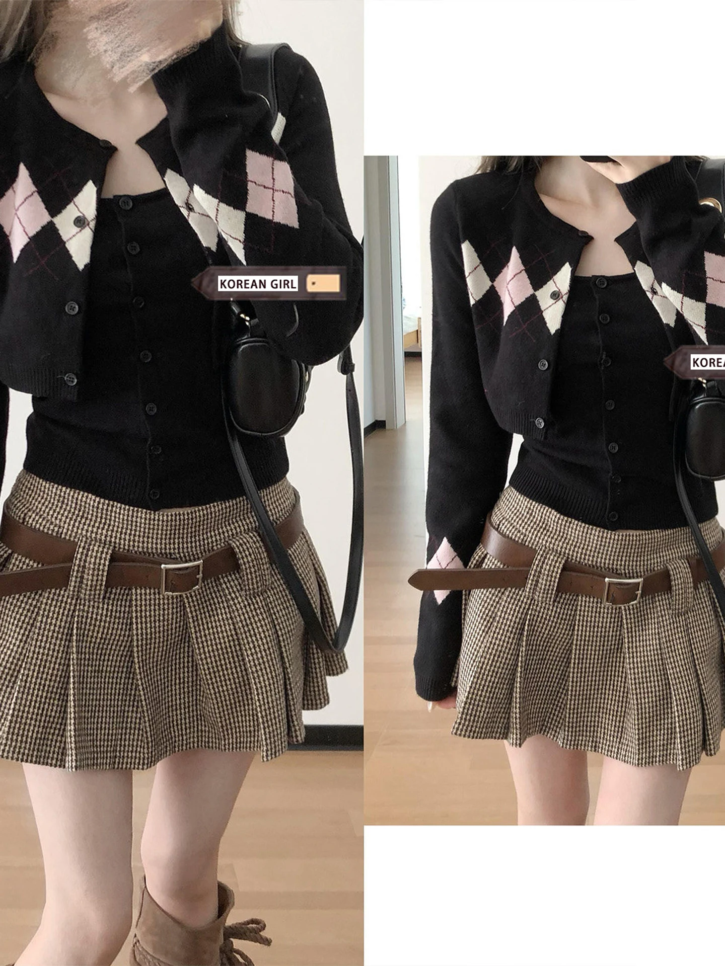 High Waist Plaid A-Line  Skirt Women's Spring Autumn Woolen Pleated Half Skirt Retro Style Casual Fit for Young Ladies