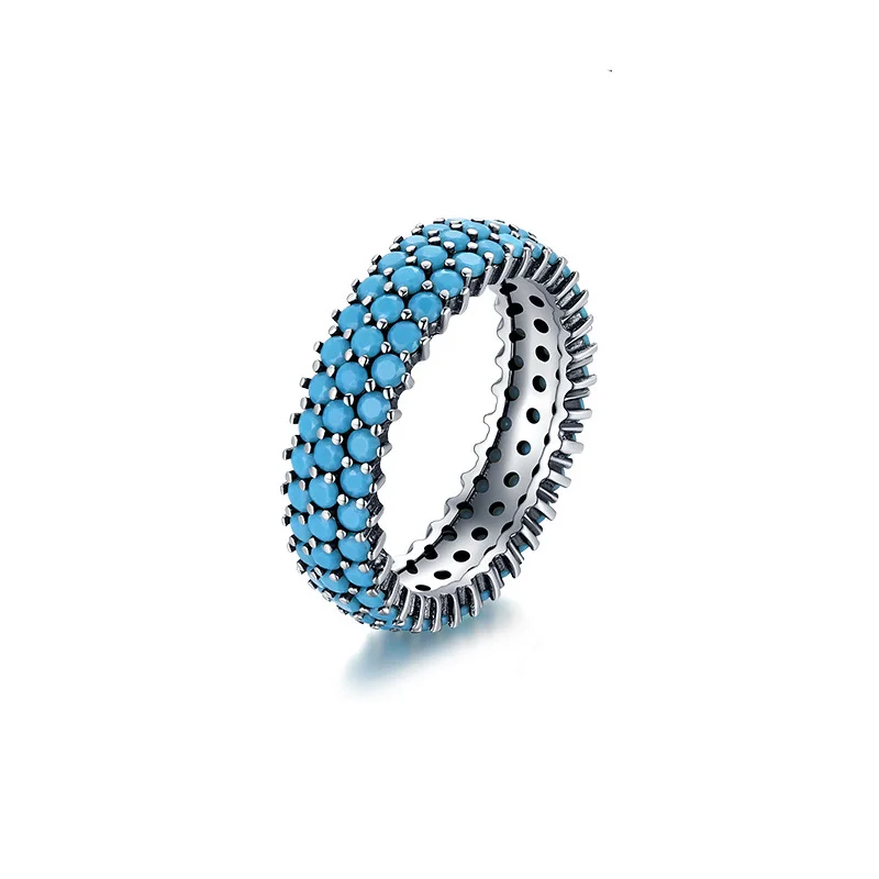 Genuine 925 Sterling Silver Turquoise Finger Rings for Women Girls Luxury Retro Bohemian Style Ring Fine Party Birthday Jewelry