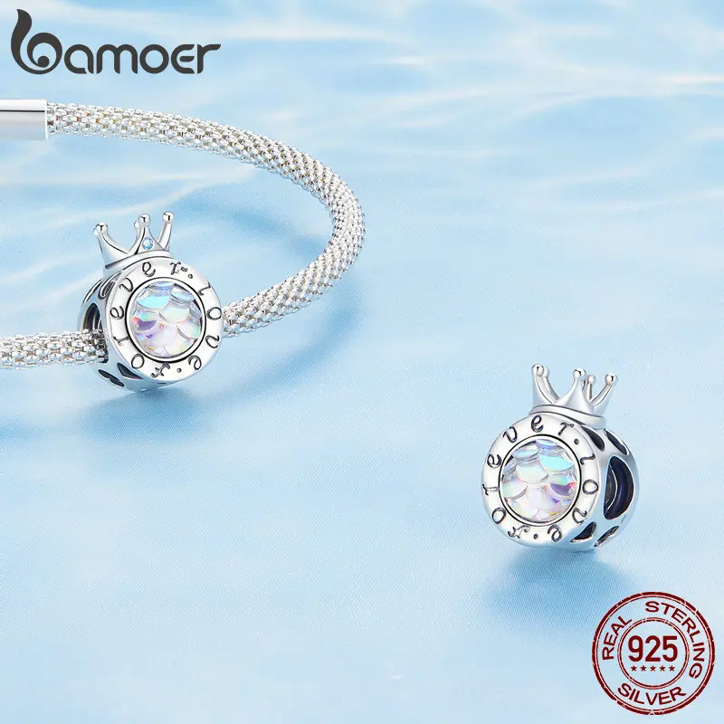 BAMOER 925 Sterling Silver Heart-shape Charm Beads Fit Original Charm Bracelet Inlaid Zircon Colorful Pendants DIY Accessories