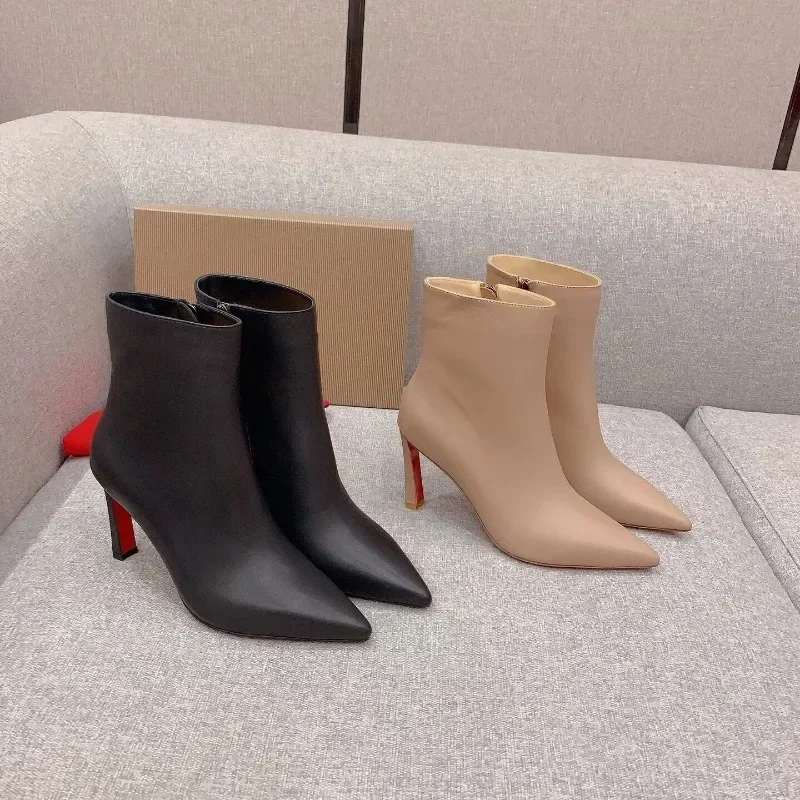 

Женские ботильоны на высоком каблуке, кожаные ковбойские ботинки с острым носком, роскошные дизайнерские ботинки, женские короткие сапоги, осень 2023