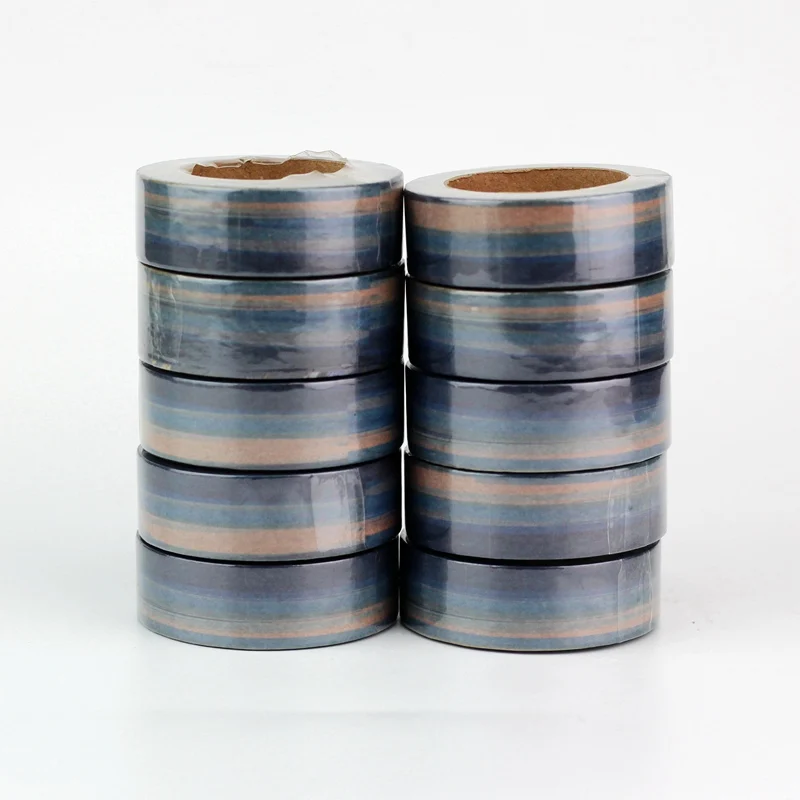 ONLY 1PC 10M Decorative Brown Blue Stripes Washi Tape Paper DIY Scrapbooking Planner Adhesive Masking Tape Kawaii Stationery