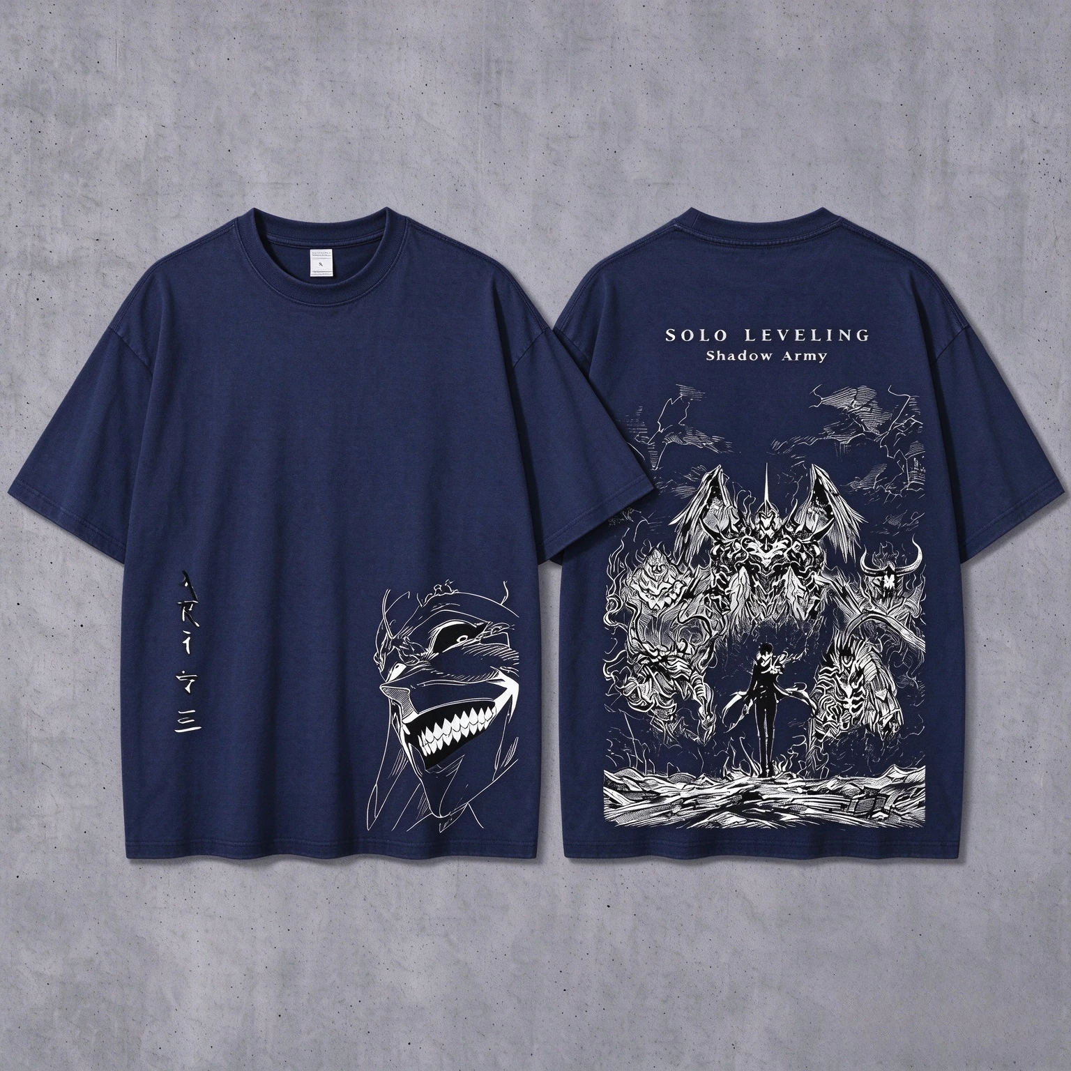 Navy Fantasy Creature Double Sided Print T Shirt Unisex Demon Monster Graphic Tee Casual Streetwear Summer Short Sleeve Top