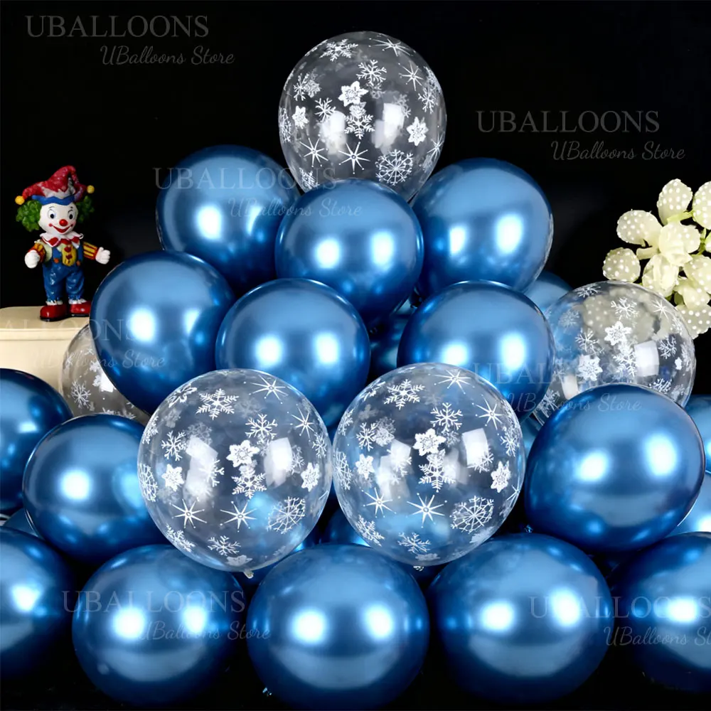 20/40 Stück Schneeflocken-blaue Luftballons, 30,5 cm, metallisch, blau, transparent, Schneeflocken-Luftballons für Geburtstag, Schnee, Babyparty, Weihnachtsdekoration – Detail 8