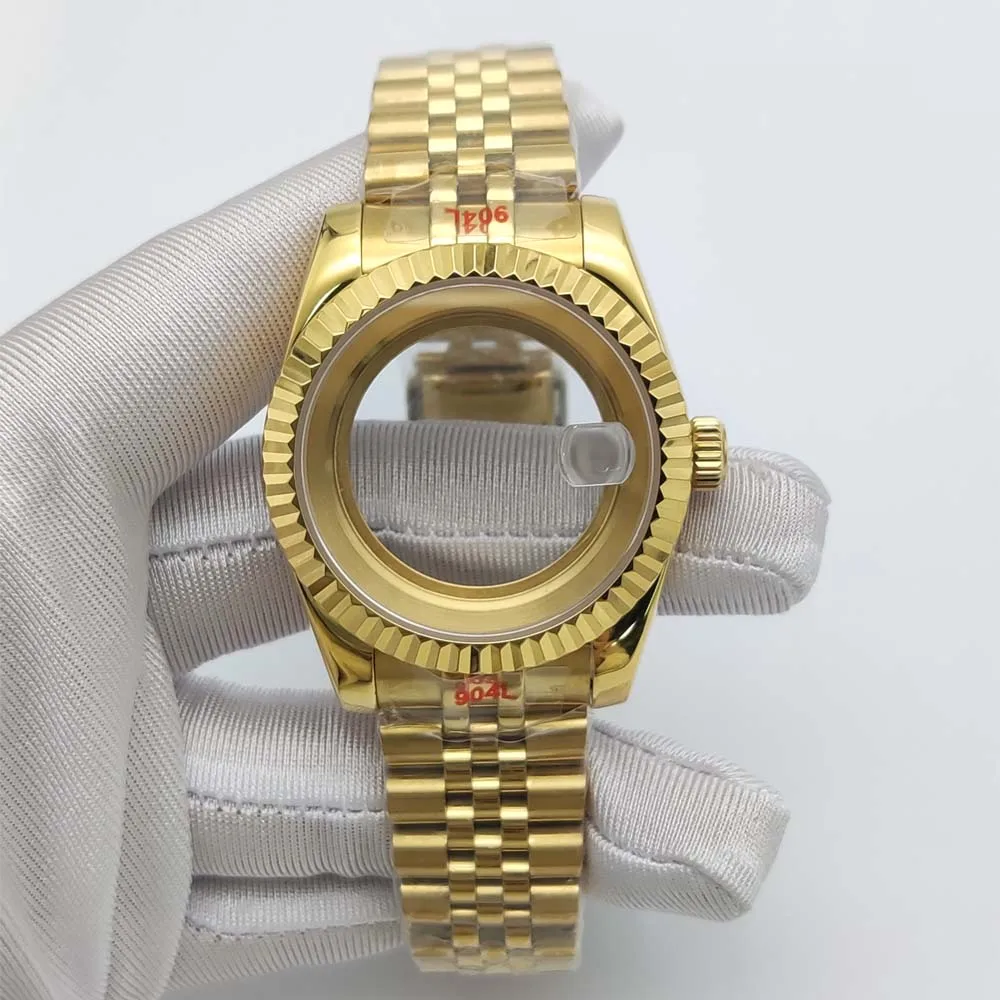 Boîtier saphir 39 mm, acier inoxydable, couleur argent, couleur or, boîtier couleur or rose pour calibre NH35/NH36