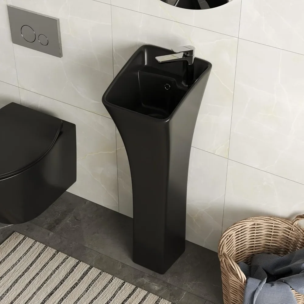 Fregadero de pedestal de baño Horizon de precio de depósito, lavabo de pedestal pequeño de 11 "de largo x 13" de ancho x 35 "alto, lavabo de baño de cerámica de una pieza con desbordamiento
