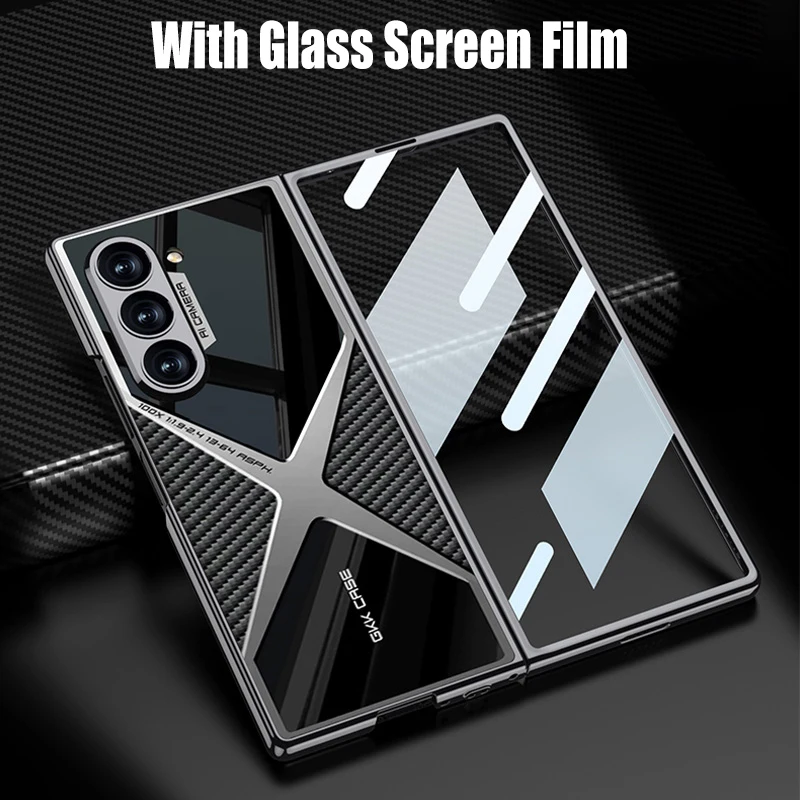 Fashion X Style Electroplated Hard PC Back Cover Case for Samsung Galaxy Z Fold 6 5 4 3 with Glass Screen Film