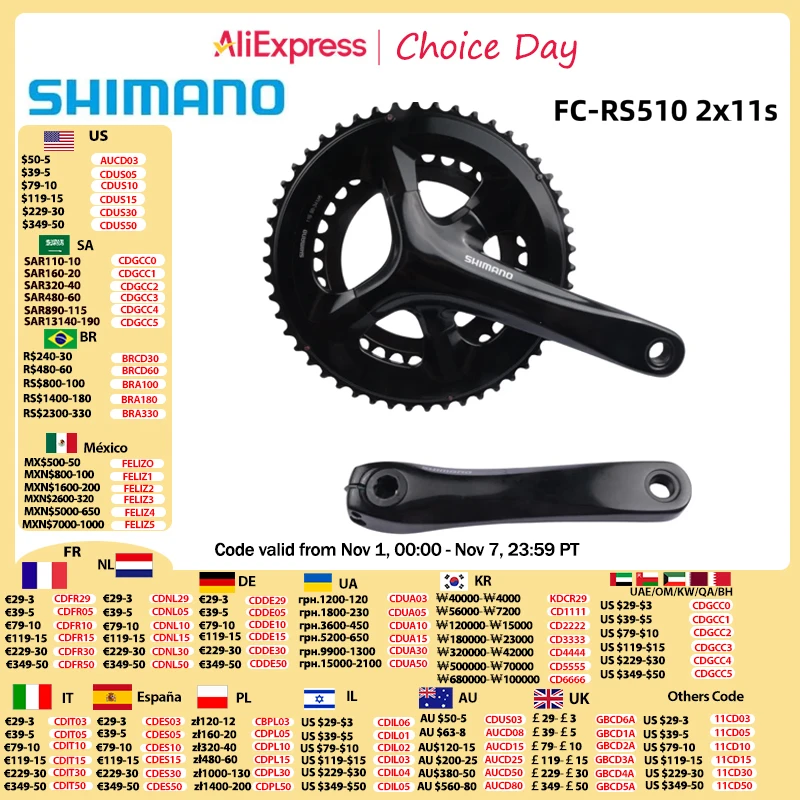 

Shimano 22s RS510 Кривошип 165 мм 170 мм 172,5 мм 175 мм 50-34T 2x11 скорость шоссейного велосипеда цепь черный Кривошип двойная звезда