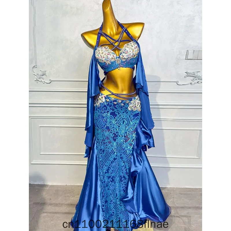 Blue 2026 Autumn New Belly Dance Set Table Performance Practice Clothing Female Oriental Dance Fishtail Skirt