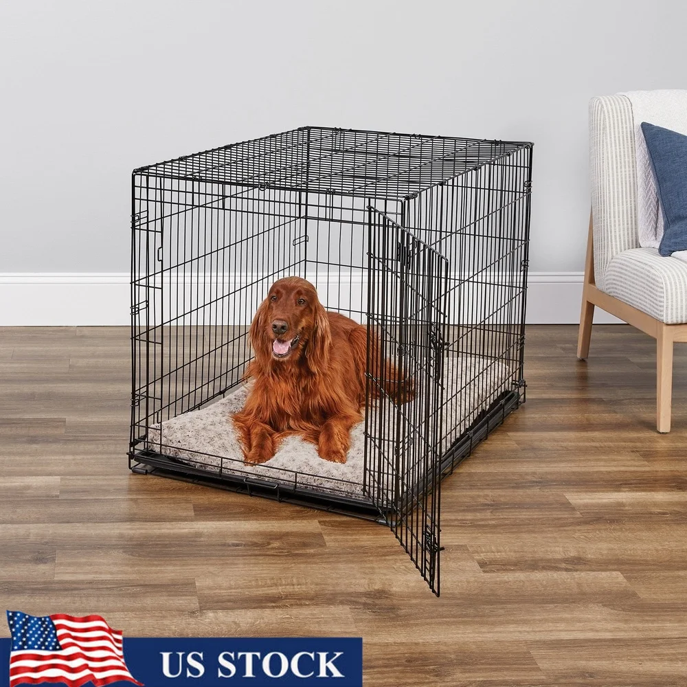 

Folding Metal Dog Crate Includes Leak-Proof Pan Divider Panel Carrying Handle Rubber Feet Enhanced Safety Features Suitable All