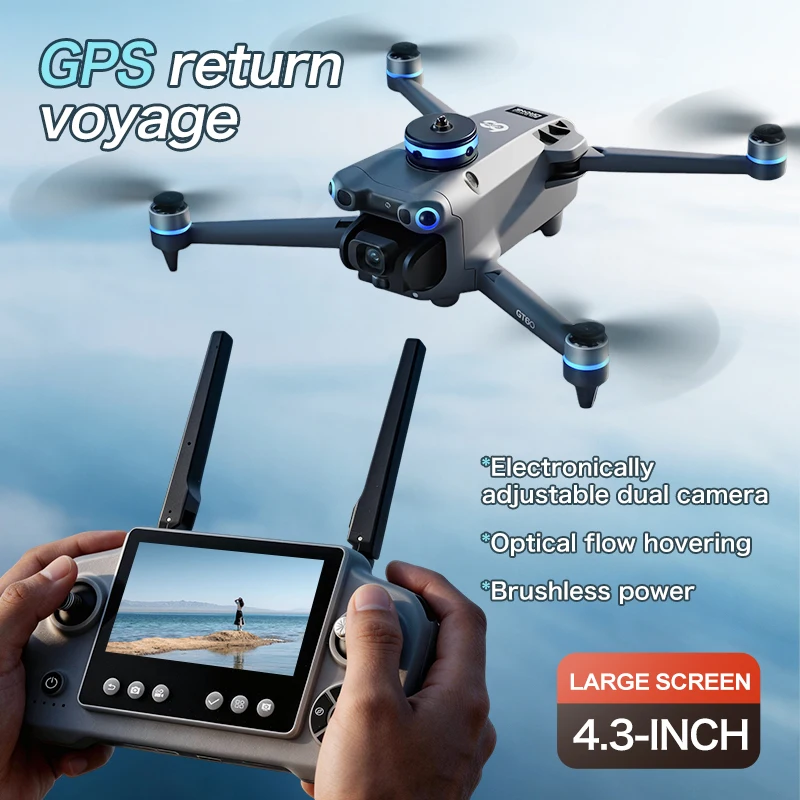 Drone professionnel GT60 4K GPS avec écran 4,5 pouces, WiFi FPV, photographie aérienne 360° °   Jouets quadricoptères à lancer aérien avec fonction d'évitement d'obstacles