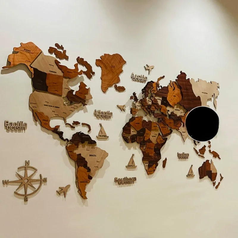 

Solid Wood World Map Travel Nordic Living Room Background Wall Decoration Large Decorative Painting Office Sch