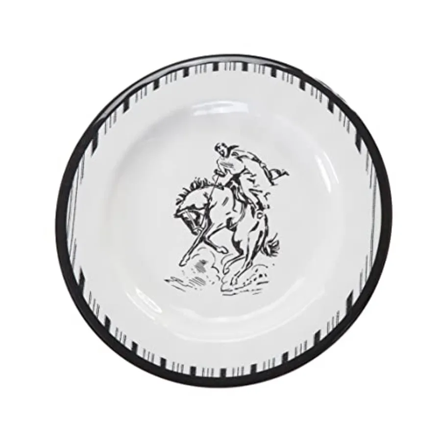 

H HIEND ACCENTS Ranch Life 4 Piece Plastic Dinner Plates Set Black and White Southwestern Rustic Cabin Lodge Farmhouse Style Di