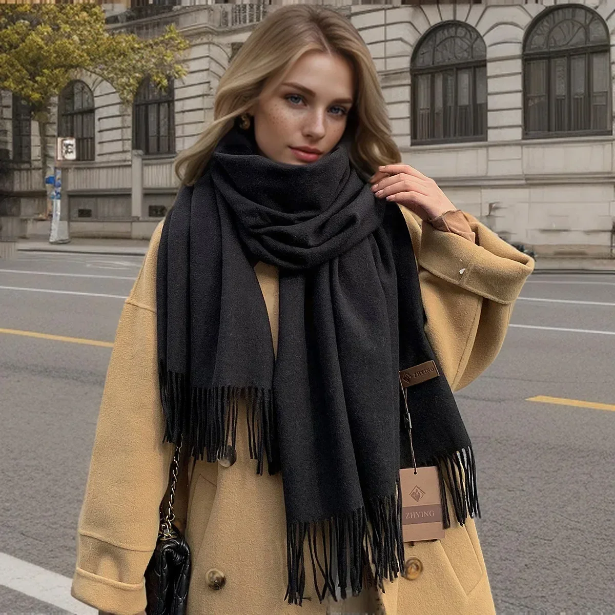 2024 بلون الكشمير وشاح للنساء سميكة الدافئة الشتاء الباشمينا شالات يلتف شرابة الإناث بطانية Echarpe Bufanda الحجاب #2
