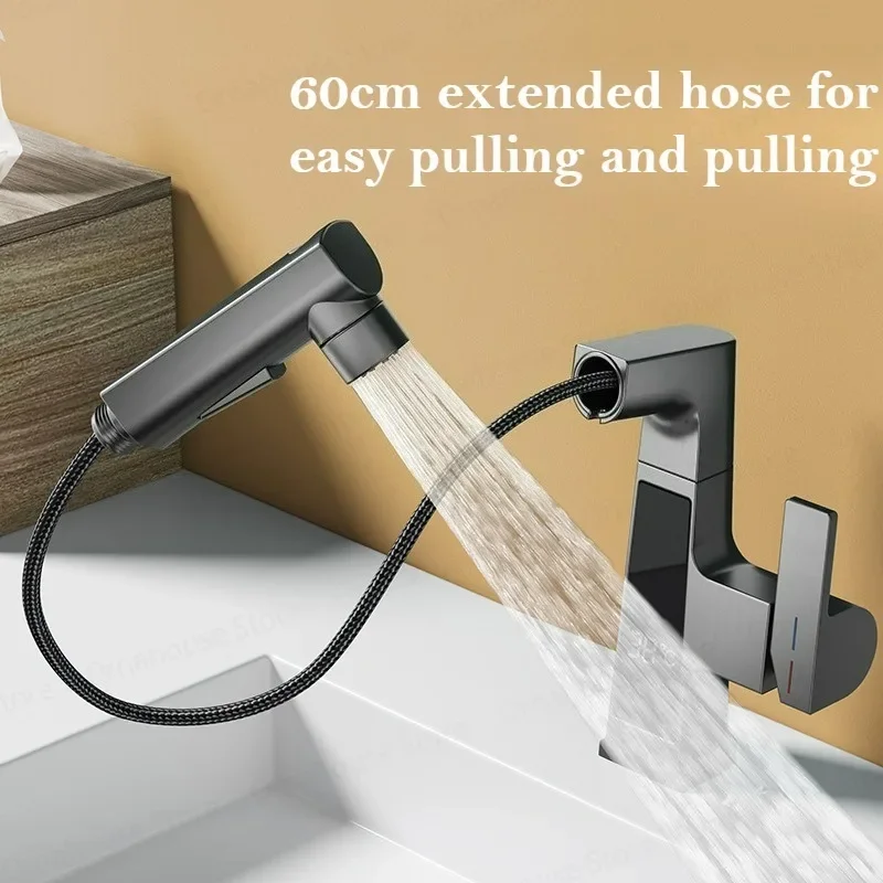 

Brass Digital Display Faucet Pull out Rotating Lifting Washbasin Mixer Tap for Bathroom Cold And Hot Water