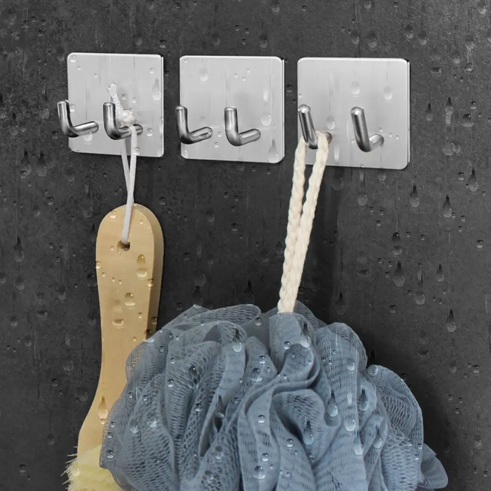 Adhesive Sticker Bathroom Adhesive Hooks Stainless Steel Hook Wall Door Holder Clothes Hanger