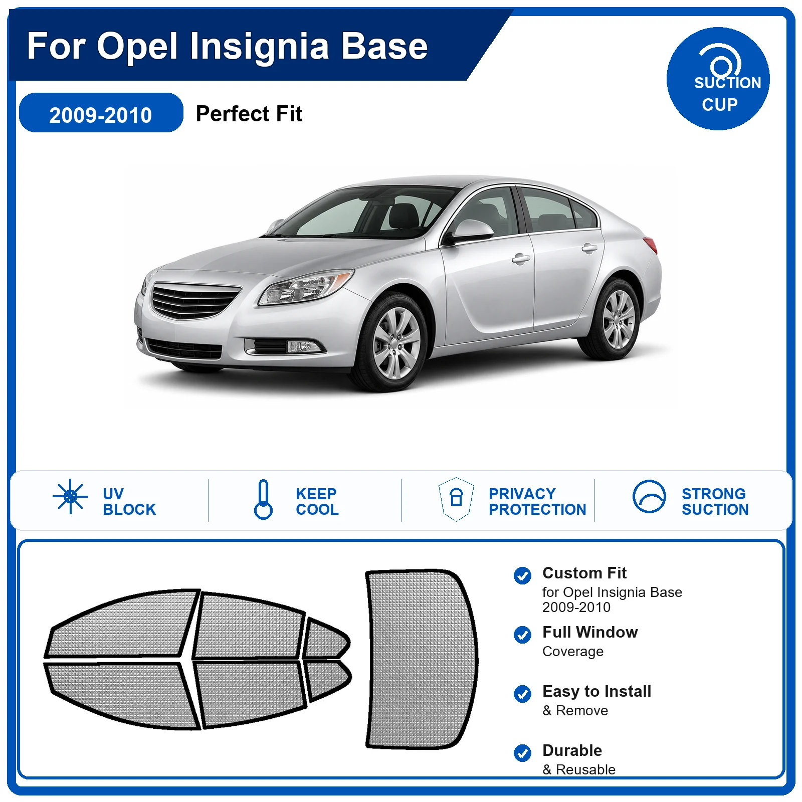 For Opel Insignia Base 2009-2010 Custom Full Set Windshield Sun Shade Aluminum Foil Heat Insulation Anti UV Foldable