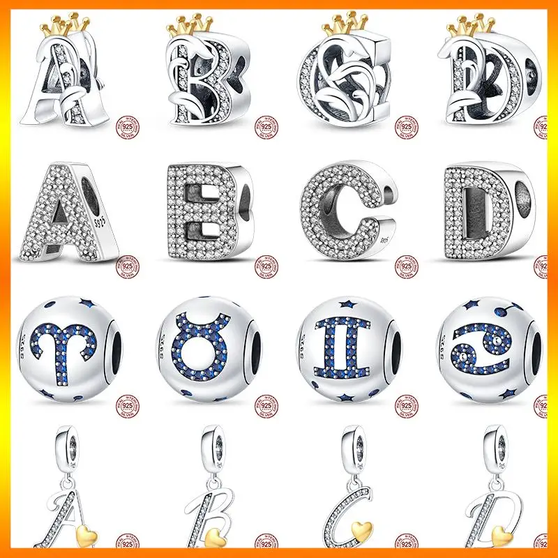 

Charms Jewelry For Women English Letters A-Z Beads Fit Pandora 925 Original Bracelet Necklace 925 Silver Multiple Shapes Letter