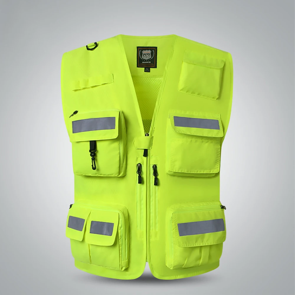 Imagem -02 - Colete de Segurança Amarelo Luminoso Alta Visibilidade Vários Bolsos Colete de Trabalho de Construção com Tiras Reflexivas Roupas de Trabalho