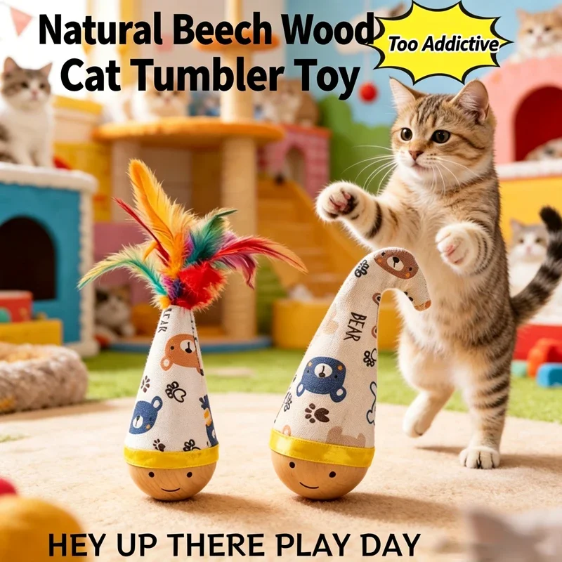 Swing Cat Toy Dynamic Cat Interactive Toys Funny Feather Kitten Teaser Automatic Toy Gift Cat Feather Toy Kitten Wobble Ball