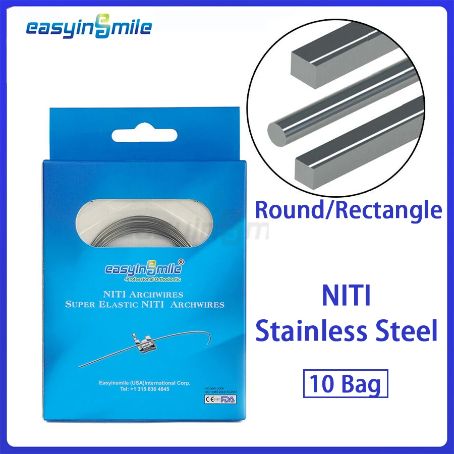 

10Bag Dental archwires stainless steel NITI super elastic orhto arch wires natural round 012/14/16/18