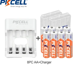 8PC PKCELL AA Batteries 2500mWh 1.6V NIZN AA Rechargeable Battery Camera toys battery with NI-ZN Battery Charger